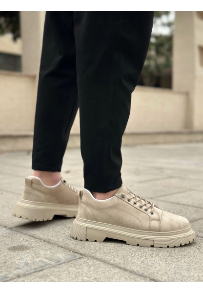 MirgeShoes Krem Akıllı Lastik Bağcık Erkek Günlük Ayakkabı Yüksek KRM Taban MRG010602563