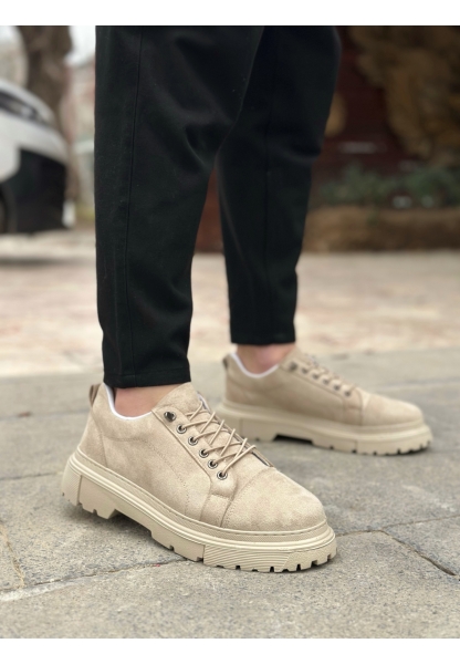 MirgeShoes Krem Akıllı Lastik Bağcık Erkek Günlük Ayakkabı Yüksek KRM Taban MRG010602563