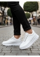 MirgeShoes Beyaz Bağcıklı Erkek Günlük Spor Ayakkabı Tırtıklı Yüksek BYZ Taban MRG010602564
