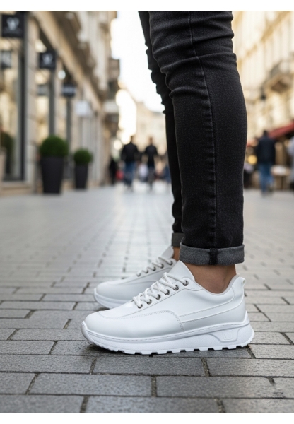 MirgeShoes Beyaz Bağcıklı Erkek Günlük Spor Ayakkabı Tırtıklı Yüksek BYZ Taban MRG010602564