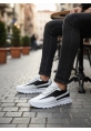MirgeShoes Beyaz-Siyah Bağcıklı Erkek Günlük Spor Ayakkabı Tırtıklı Yüksek BYZ Taban MRG010602564