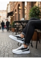 MirgeShoes Beyaz-Siyah Bağcıklı Erkek Günlük Spor Ayakkabı Tırtıklı Yüksek BYZ Taban MRG010602564