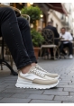 MirgeShoes Beyaz-Krem Bağcıklı Erkek Günlük Spor Ayakkabı Tırtıklı Yüksek BYZ Taban MRG010602564