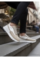 MirgeShoes Beyaz-Krem Bağcıklı Erkek Günlük Spor Ayakkabı Tırtıklı Yüksek BYZ Taban MRG010602564