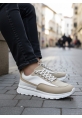 MirgeShoes Beyaz-Krem Bağcıklı Erkek Günlük Spor Ayakkabı Tırtıklı Yüksek BYZ Taban MRG010602564