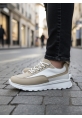 MirgeShoes Beyaz-Krem Bağcıklı Erkek Günlük Spor Ayakkabı Tırtıklı Yüksek BYZ Taban MRG010602564