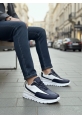 MirgeShoes Lacivert-Beyaz Bağcıklı Erkek Günlük Spor Ayakkabı Tırtıklı Yüksek BYZ Taban MRG010602564
