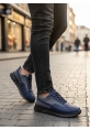 MirgeShoes Lacivert-Gri Bağcıklı Erkek Günlük Spor Ayakkabı Tırtıklı Yüksek LCVRT Taban MRG010602564