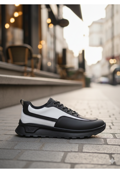 MirgeShoes Siyah-Beyaz Bağcıklı Erkek Günlük Spor Ayakkabı Tırtıklı Yüksek SYH Taban MRG010602564