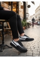 MirgeShoes Siyah-Beyaz Bağcıklı Erkek Günlük Spor Ayakkabı Tırtıklı Yüksek SYH Taban MRG010602564