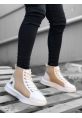 MirgeShoes Beyaz-Krem Bağcıklı Erkek Spor Bot Vinnex Yüksek Kalın BYZ Taban MRG010602574