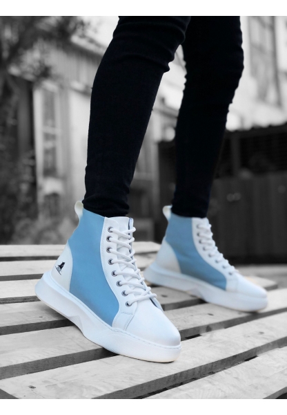 MRG0256 Bağcıklı Erkek Yüksek Taban Beyaz Mavi Taban Spor Bot