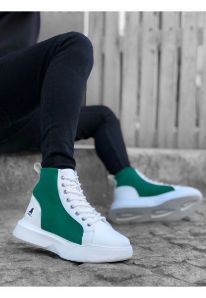 MRG0256 Bağcıklı Erkek Yüksek Taban Beyaz Yeşil Taban Spor Bot