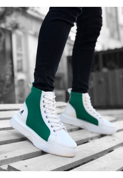 MRG0256 Bağcıklı Erkek Yüksek Taban Beyaz Yeşil Taban Spor Bot