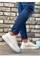 MirgeShoes Beyaz Bağcıksız Erkek Casual Ayakkabı Kemerli Kalın Yüksek BYZ Taban MRG010602620