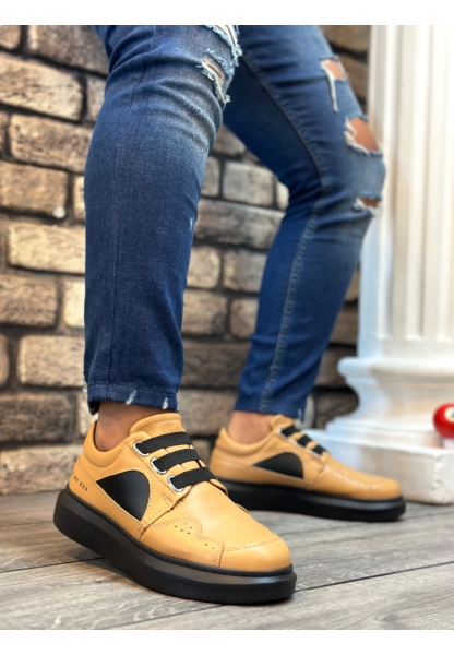 MirgeShoes Karamel Bağcıksız Erkek Casual Ayakkabı Kemerli Kalın Yüksek SYH Taban MRG010602620