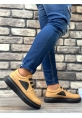MirgeShoes Karamel Bağcıksız Erkek Casual Ayakkabı Kemerli Kalın Yüksek SYH Taban MRG010602620