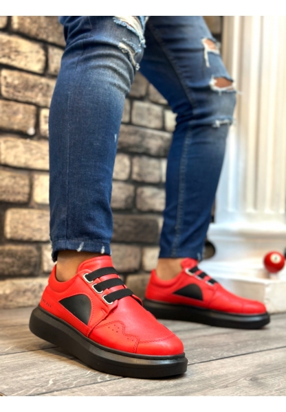 MRG0302 MRG Kalın Taban Bağcıksız Tarz Casual Kırmızı Siyah Erkek Ayakkabı