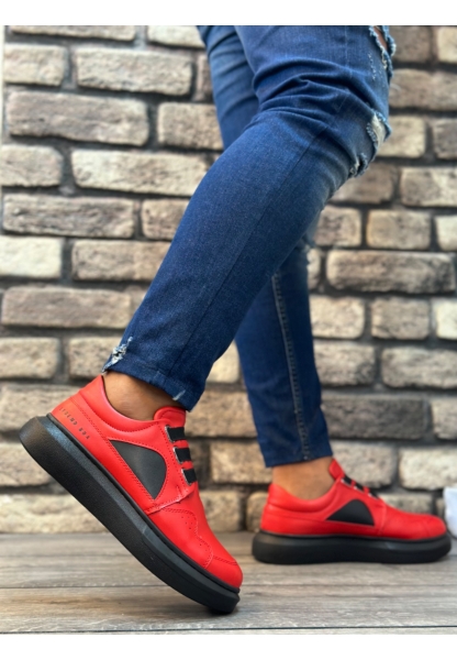 MRG0302 MRG Kalın Taban Bağcıksız Tarz Casual Kırmızı Siyah Erkek Ayakkabı