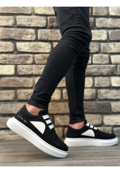 MirgeShoes Siyah Bağcıksız Erkek Casual Ayakkabı Kemerli Kalın Yüksek BYZ Taban MRG010602620