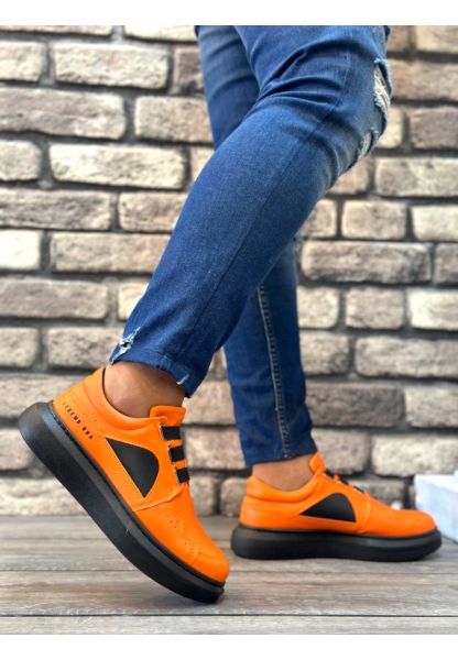 MirgeShoes Turuncu Bağcıksız Erkek Casual Ayakkabı Kemerli Kalın Yüksek SYH Taban MRG010602620