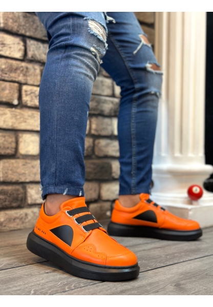 MirgeShoes Turuncu Bağcıksız Erkek Casual Ayakkabı Kemerli Kalın Yüksek SYH Taban MRG010602620