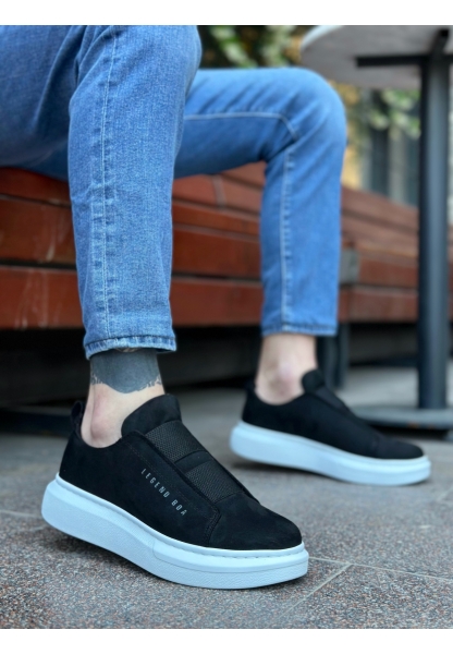 MirgeShoes Siyah Çift Bantlı Erkek Tarz Ayakkabı Süet Kalın Yüksek BYZ Taban MRG010602625