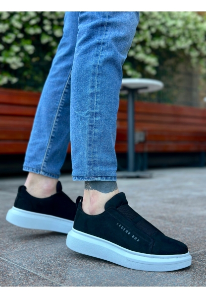 MirgeShoes Siyah Çift Bantlı Erkek Tarz Ayakkabı Süet Kalın Yüksek BYZ Taban MRG010602625