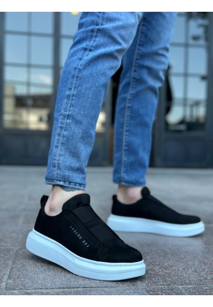 MirgeShoes Siyah Çift Bantlı Erkek Tarz Ayakkabı Süet Kalın Yüksek BYZ Taban MRG010602625