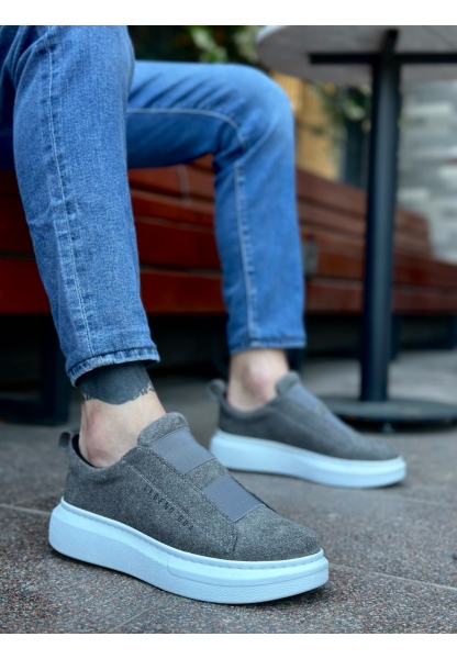 MirgeShoes Gri Çift Bantlı Erkek Tarz Ayakkabı Süet Kalın Yüksek BYZ Taban MRG010602625