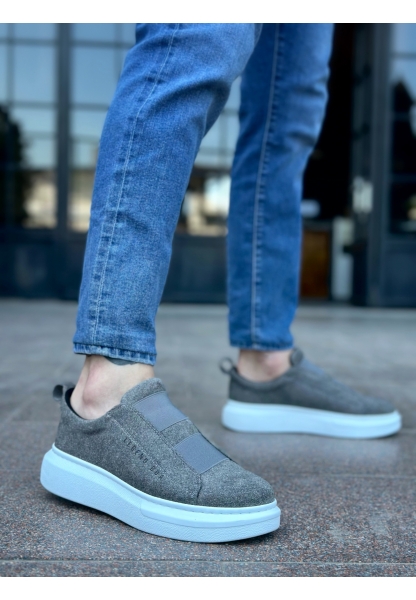 MirgeShoes Gri Çift Bantlı Erkek Tarz Ayakkabı Süet Kalın Yüksek BYZ Taban MRG010602625