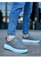 MirgeShoes Gri Çift Bantlı Erkek Tarz Ayakkabı Süet Kalın Yüksek BYZ Taban MRG010602625