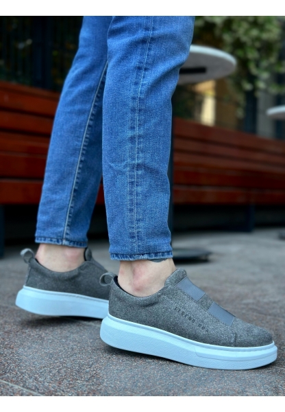 MirgeShoes Gri Çift Bantlı Erkek Tarz Ayakkabı Süet Kalın Yüksek BYZ Taban MRG010602625