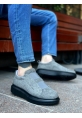 MirgeShoes Gri Çift Bantlı Erkek Tarz Ayakkabı Süet Kalın Yüksek SYH Taban MRG010602625