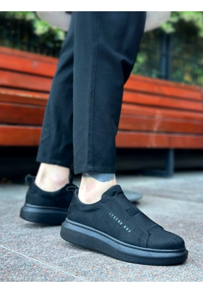 MirgeShoes Siyah Çift Bantlı Erkek Tarz Ayakkabı Süet Kalın Yüksek SYH Taban MRG010602625