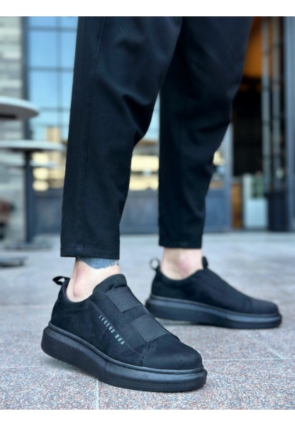 MirgeShoes Siyah Çift Bantlı Erkek Tarz Ayakkabı Süet Kalın Yüksek SYH Taban MRG010602625