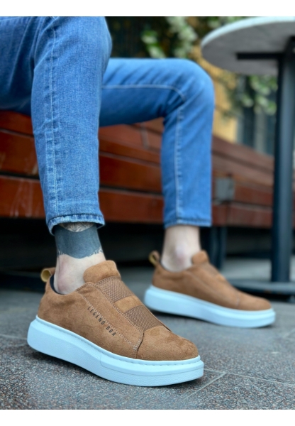 MirgeShoes Taba Çift Bantlı Erkek Tarz Ayakkabı Süet Kalın Yüksek BYZ Taban MRG010602625