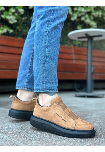 MirgeShoes Taba Çift Bantlı Erkek Tarz Ayakkabı Süet Kalın Yüksek SYH Taban MRG010602625