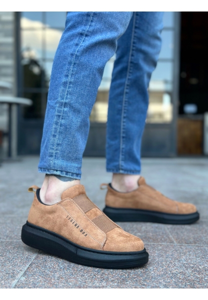 MirgeShoes Taba Çift Bantlı Erkek Tarz Ayakkabı Süet Kalın Yüksek SYH Taban MRG010602625