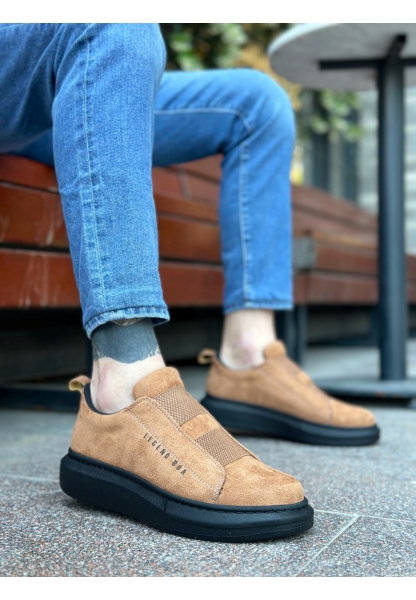 MirgeShoes Taba Çift Bantlı Erkek Tarz Ayakkabı Süet Kalın Yüksek SYH Taban MRG010602625