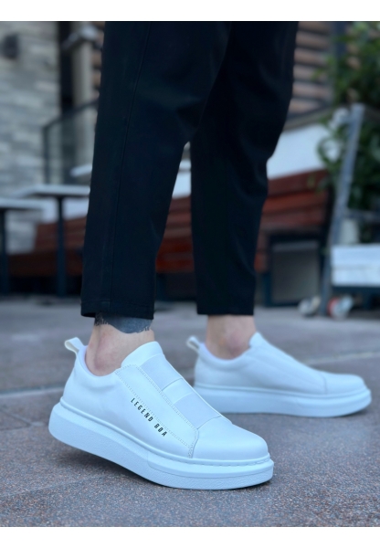 MirgeShoes Beyaz Çift Bantlı Erkek Tarz Ayakkabı Cilt Kalın Yüksek BYZ Taban MRG010602625