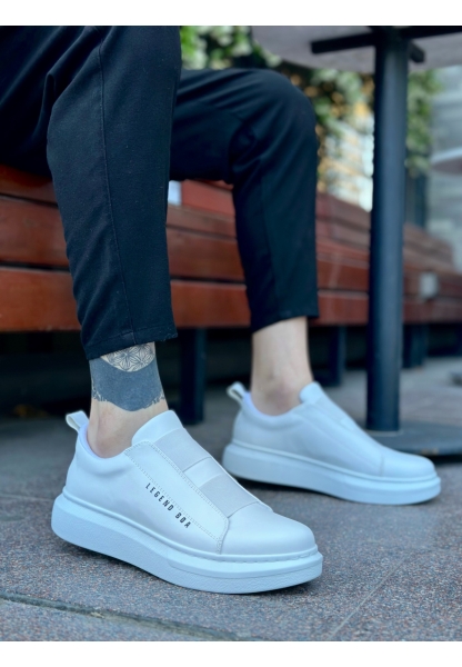 MirgeShoes Beyaz Çift Bantlı Erkek Tarz Ayakkabı Cilt Kalın Yüksek BYZ Taban MRG010602625