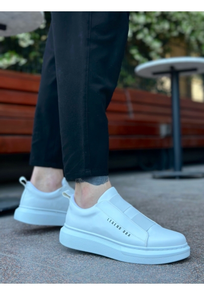 MirgeShoes Beyaz Çift Bantlı Erkek Tarz Ayakkabı Cilt Kalın Yüksek BYZ Taban MRG010602625