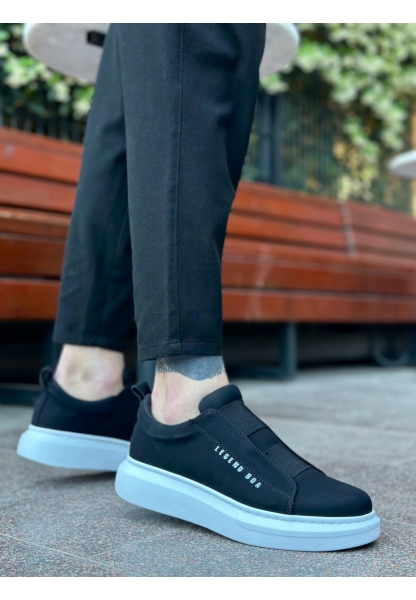 MirgeShoes Siyah Çift Bantlı Erkek Tarz Ayakkabı Cilt Kalın Yüksek BYZ Taban MRG010602625