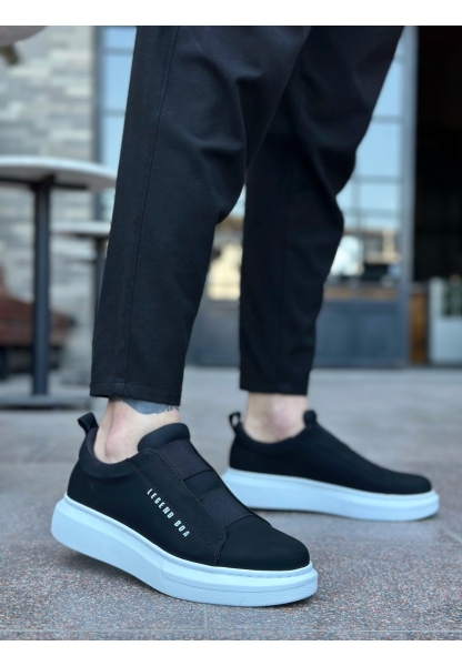 MirgeShoes Siyah Çift Bantlı Erkek Tarz Ayakkabı Cilt Kalın Yüksek BYZ Taban MRG010602625