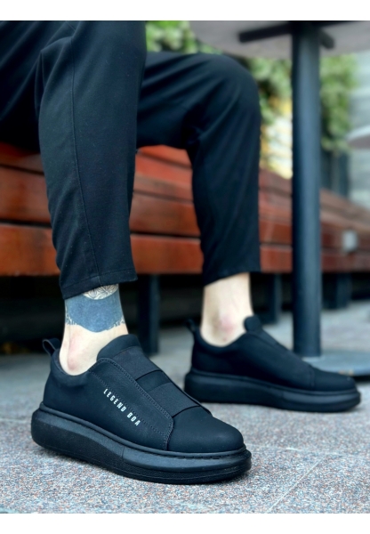 MirgeShoes Siyah Çift Bantlı Erkek Tarz Ayakkabı Cilt Kalın Yüksek SYH Taban MRG010602625