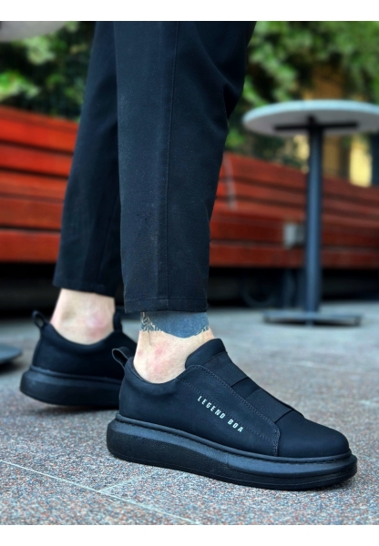 MirgeShoes Siyah Çift Bantlı Erkek Tarz Ayakkabı Cilt Kalın Yüksek SYH Taban MRG010602625