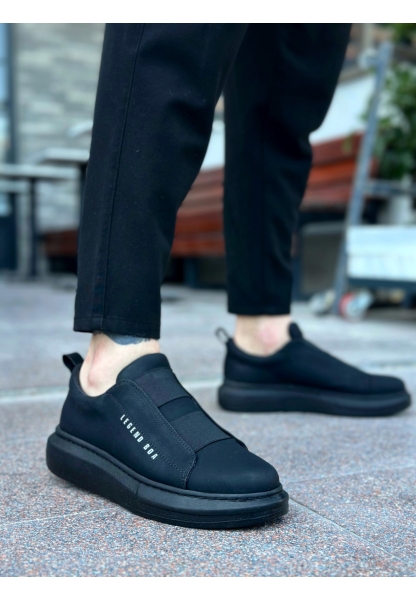 MirgeShoes Siyah Çift Bantlı Erkek Tarz Ayakkabı Cilt Kalın Yüksek SYH Taban MRG010602625