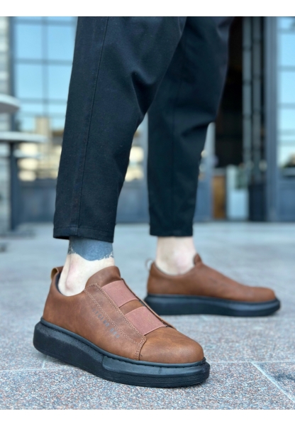 MRG0307 MRG Kalın Yüksek Taban Çift Bant Taba Siyah Erkek Ayakkabı