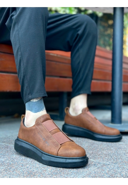 MRG0307 MRG Kalın Yüksek Taban Çift Bant Taba Siyah Erkek Ayakkabı